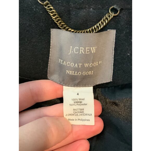 J.Crew "Black Peacoat Wool by Nello Gori" Double Breasted Tan Trim, Size 4 - Picture 8 of 9